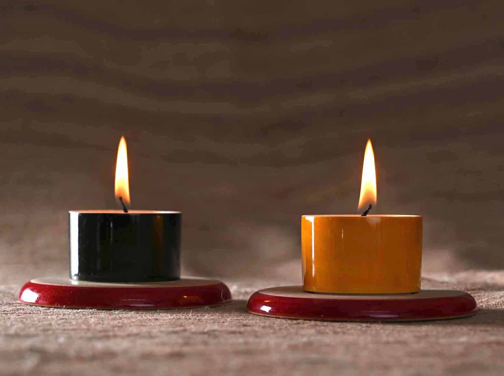 Channapatna lacquer tea light holders and coasters
