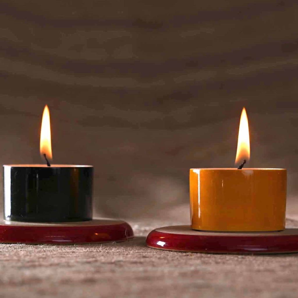 Channapatna lacquer tea light holders and coasters