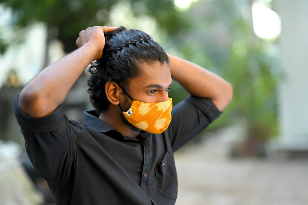 Pochampally (Ikkat) mustard color face mask