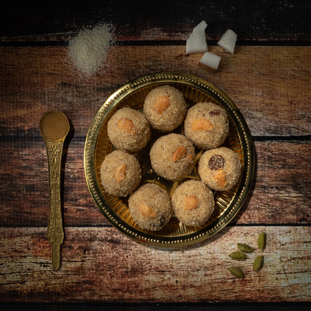 Vegan Rava, coconut laddu