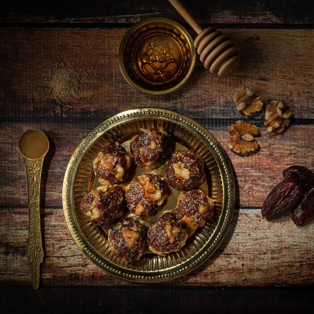 Dates, poppy seed, walnuts honey laddu