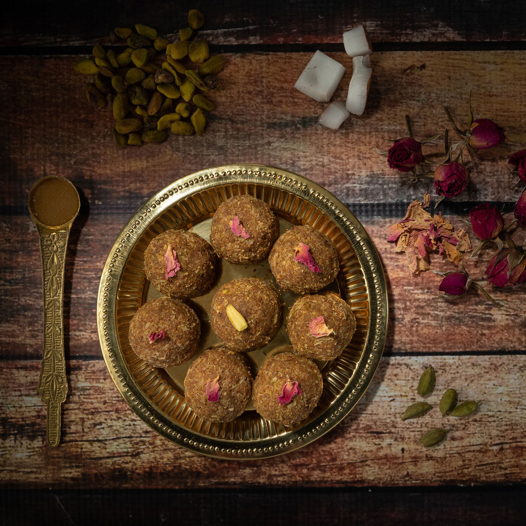 Vegan Pistachios, coconut, rose laddu